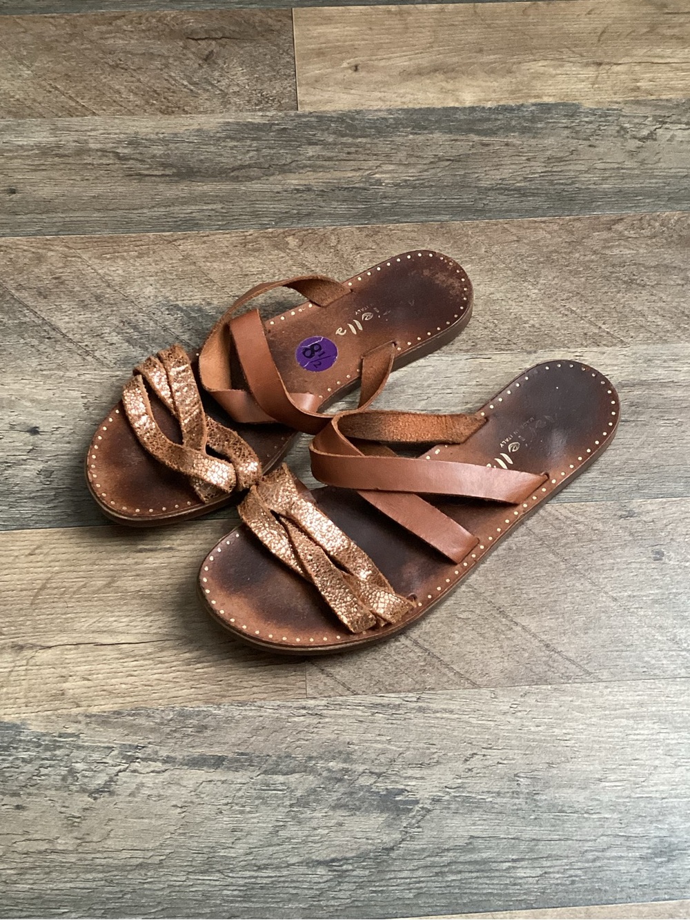 Mariella Brown Braided-Strap Leather Sandals
